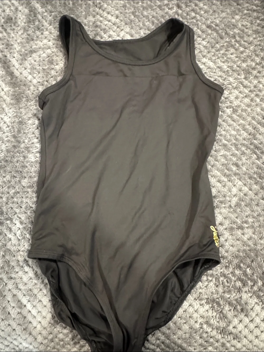 Justice Black Girls One-Piece Swimsuit with Yellow Logo